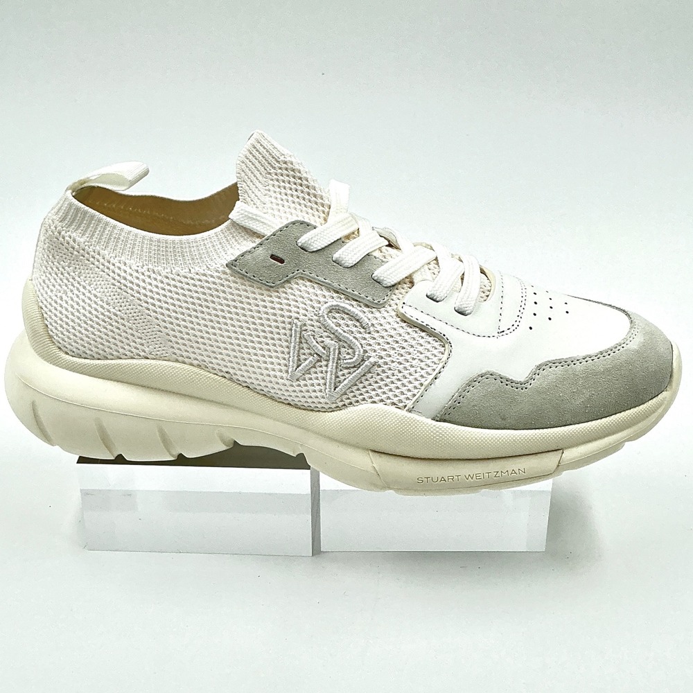 Stuart Weitzman Size 9 Off White Grey Leather Suede Sneakers NEW 5050 $395